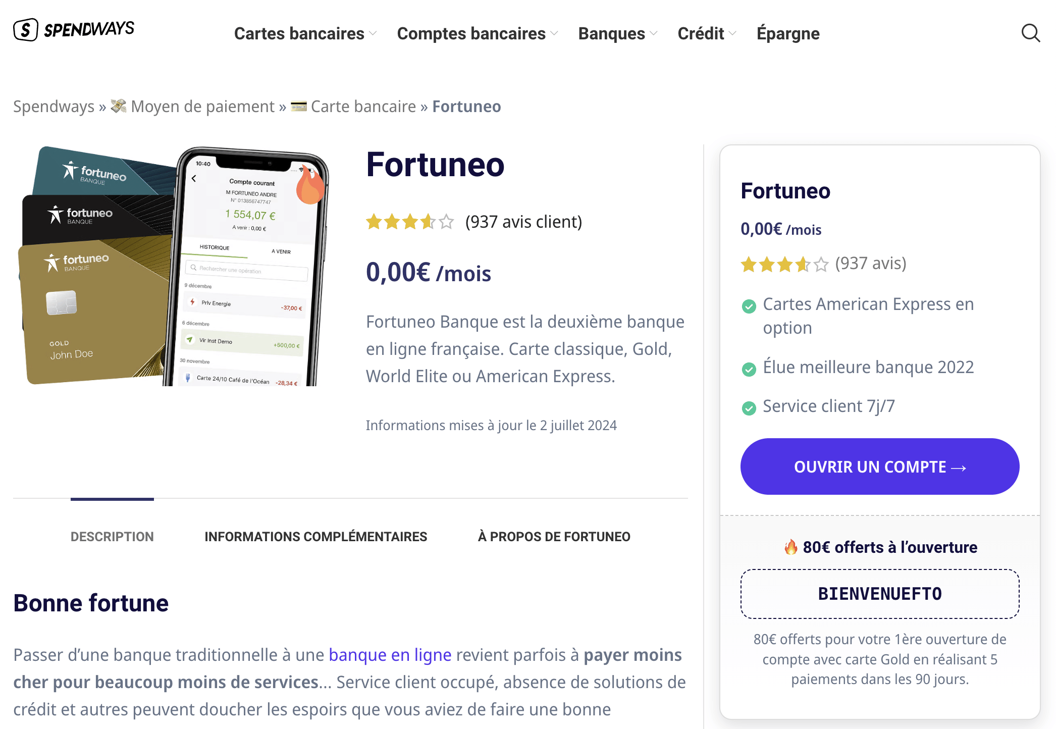 offre limitée fortuneo sur spendways