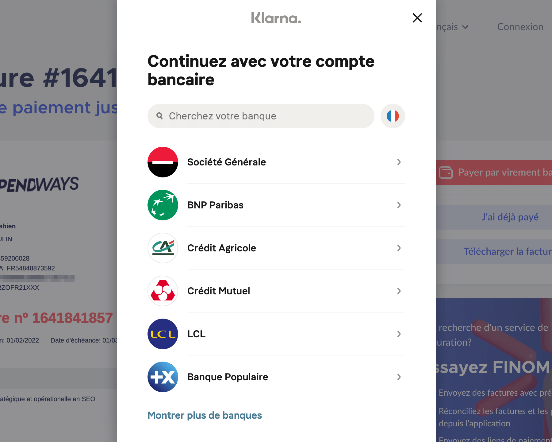 Paiement en ligne d'une facture par prélèvement bancaire