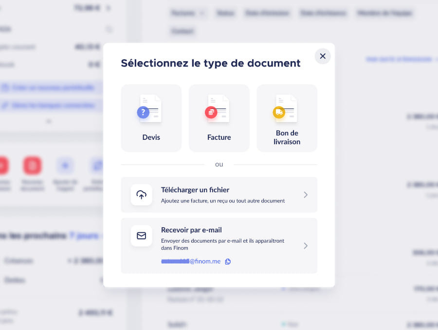 Création d'un nouveau document comptable avec Finom