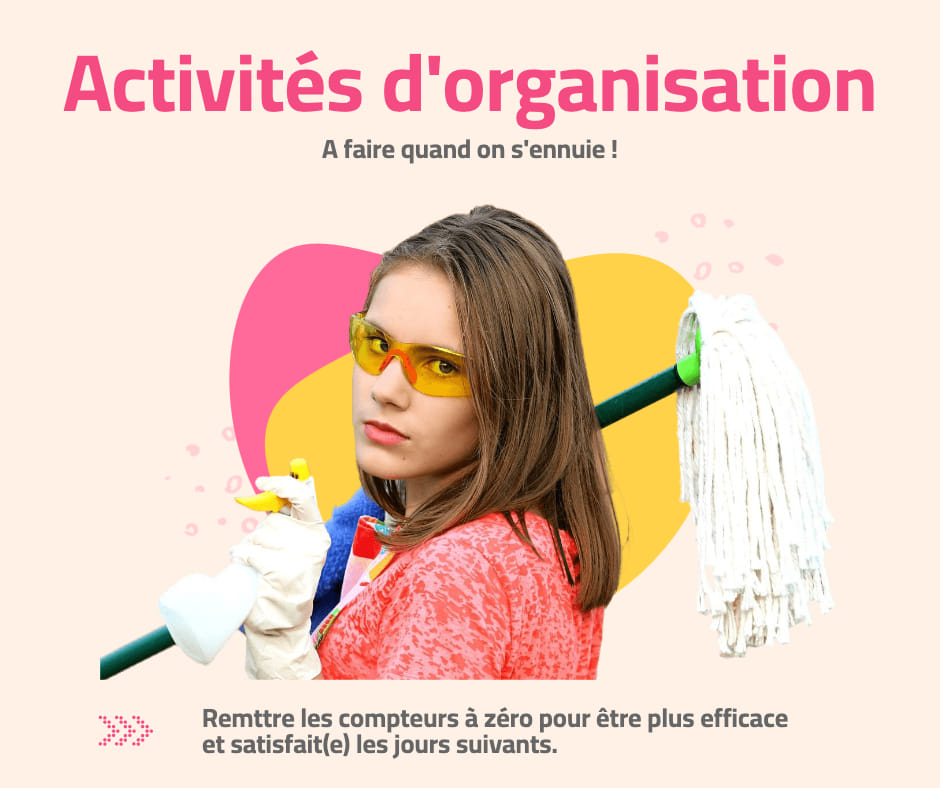 Activité d'organisation pour être efficace et satisfait de soi-même les jours suivants