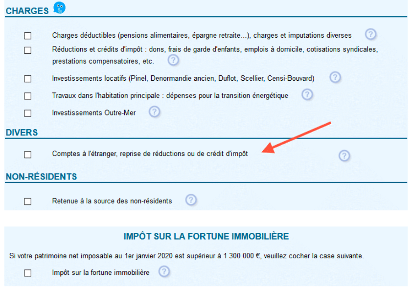 Cocher la case "Comptes à l'étranger"