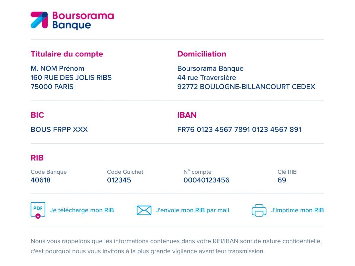 Exemple de RIB BoursoBank (specimen)
