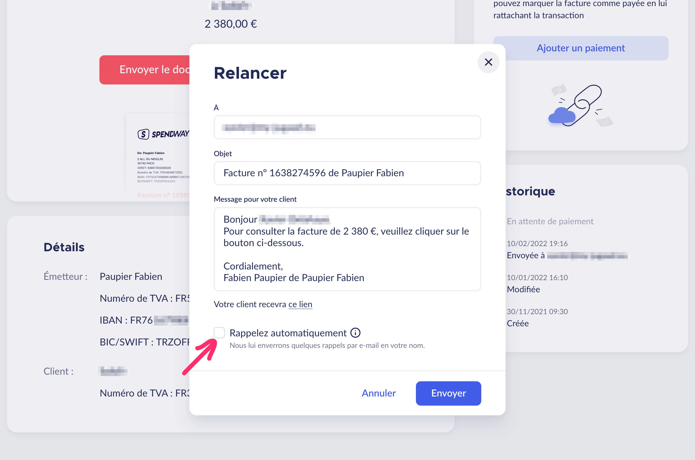 Relance automatique des clients