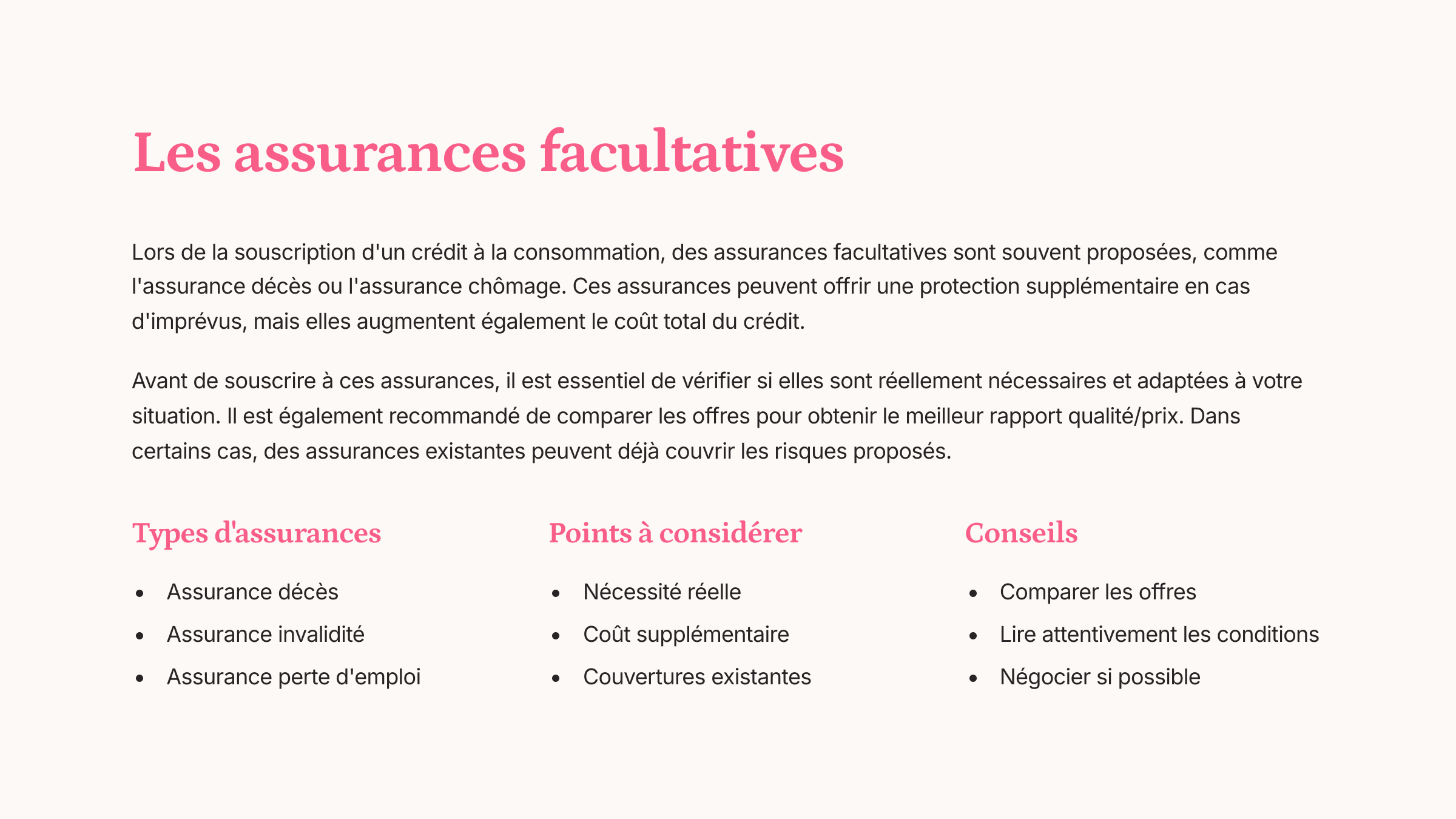 Les assurances facultatives