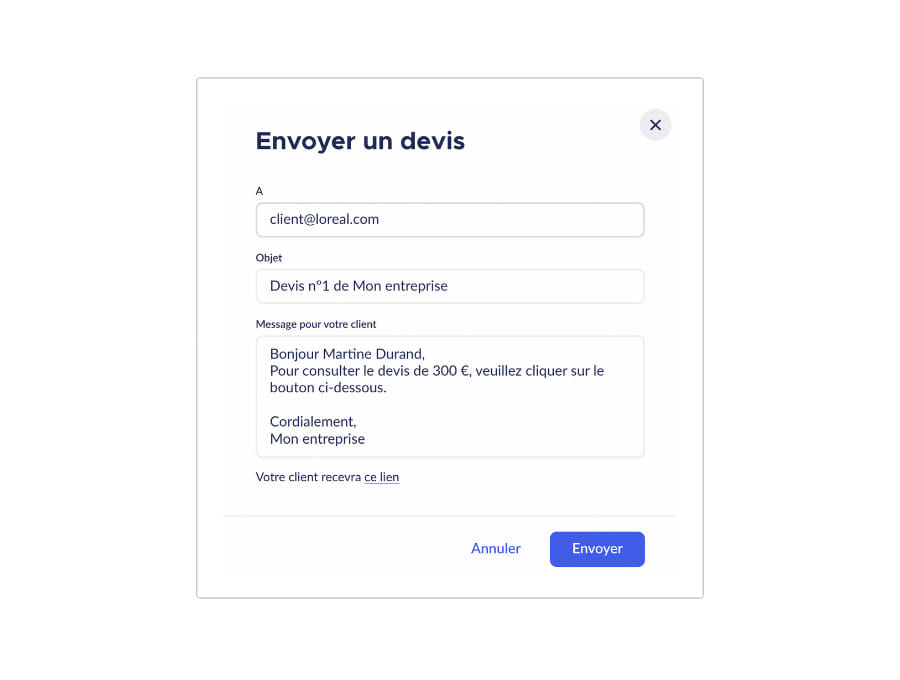 Contenu de l'email envoyé au client