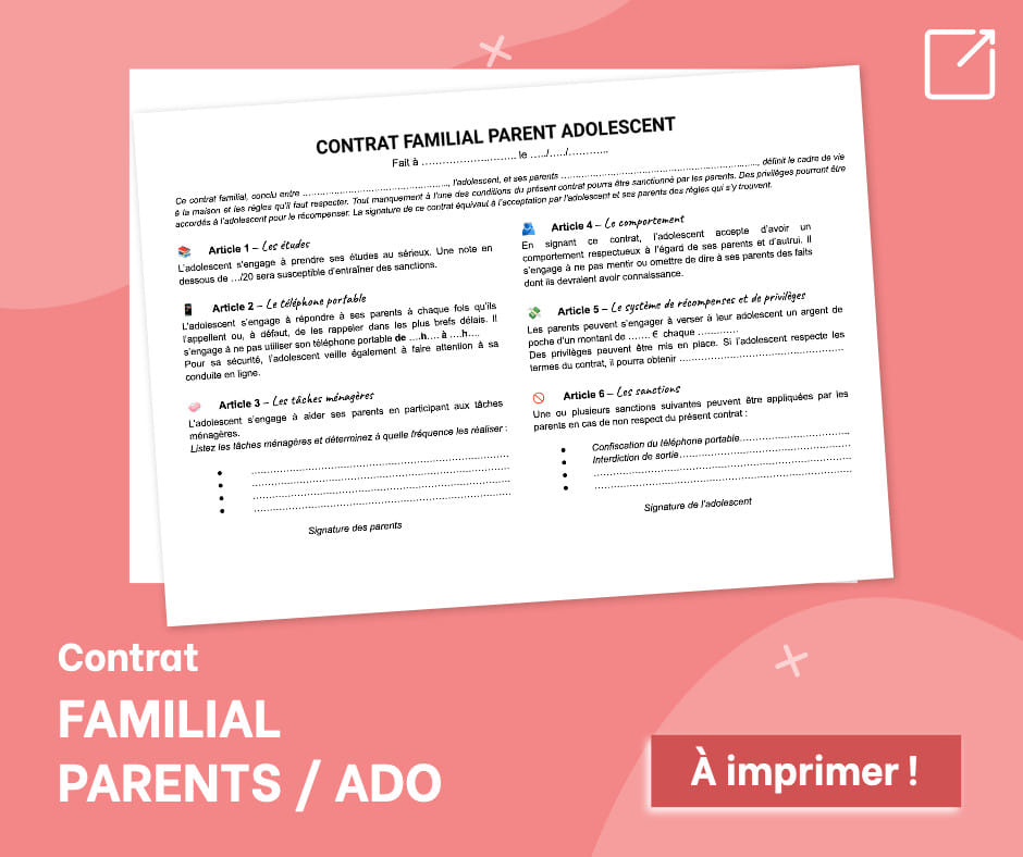 Contrat familial parents ado à télécharger et à imprimer