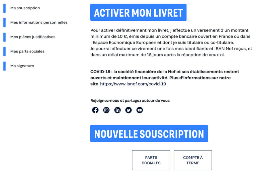 Finalisation d'ouverture de compte La NEF
