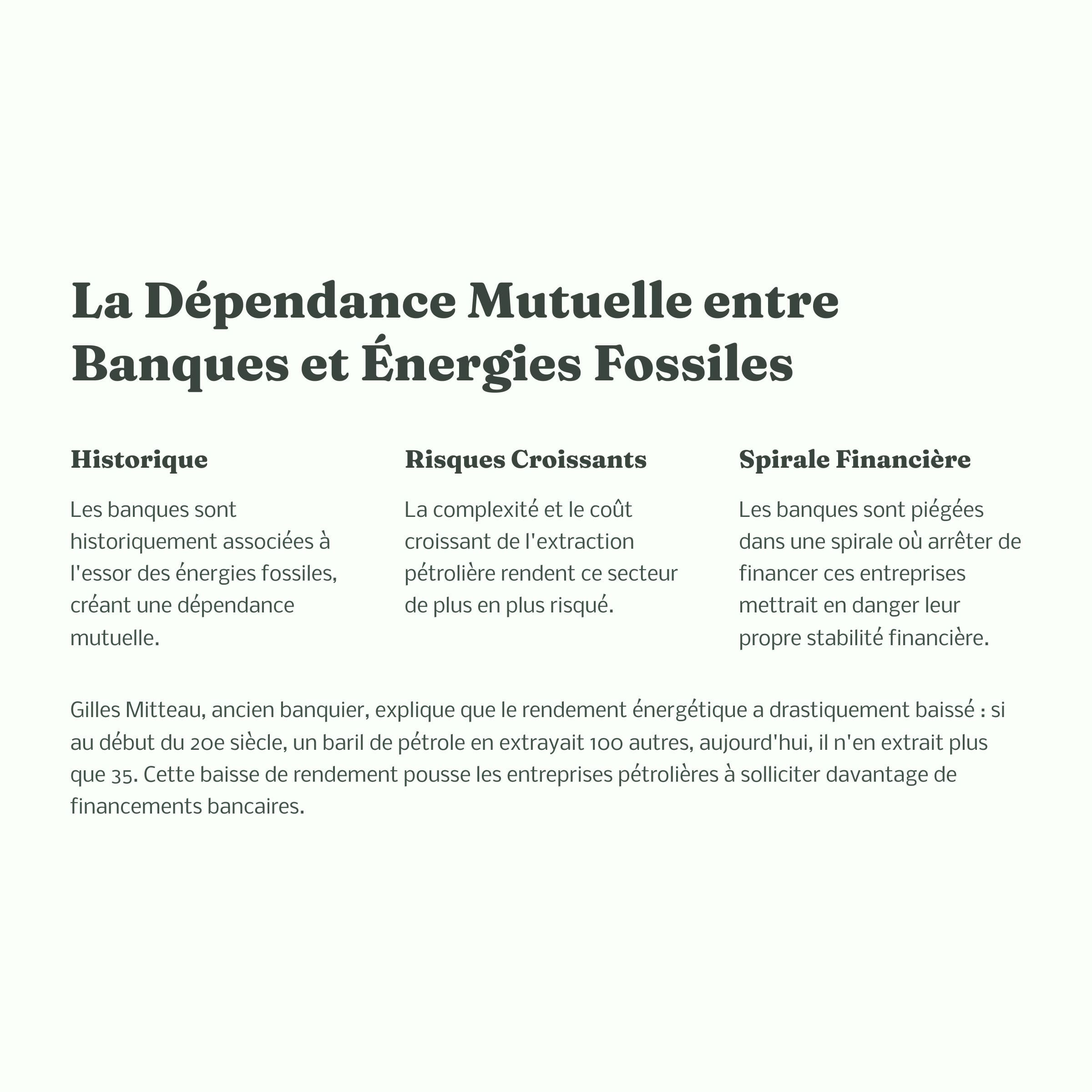 la dépendance mutuelle entre banques et énergies fossiles
