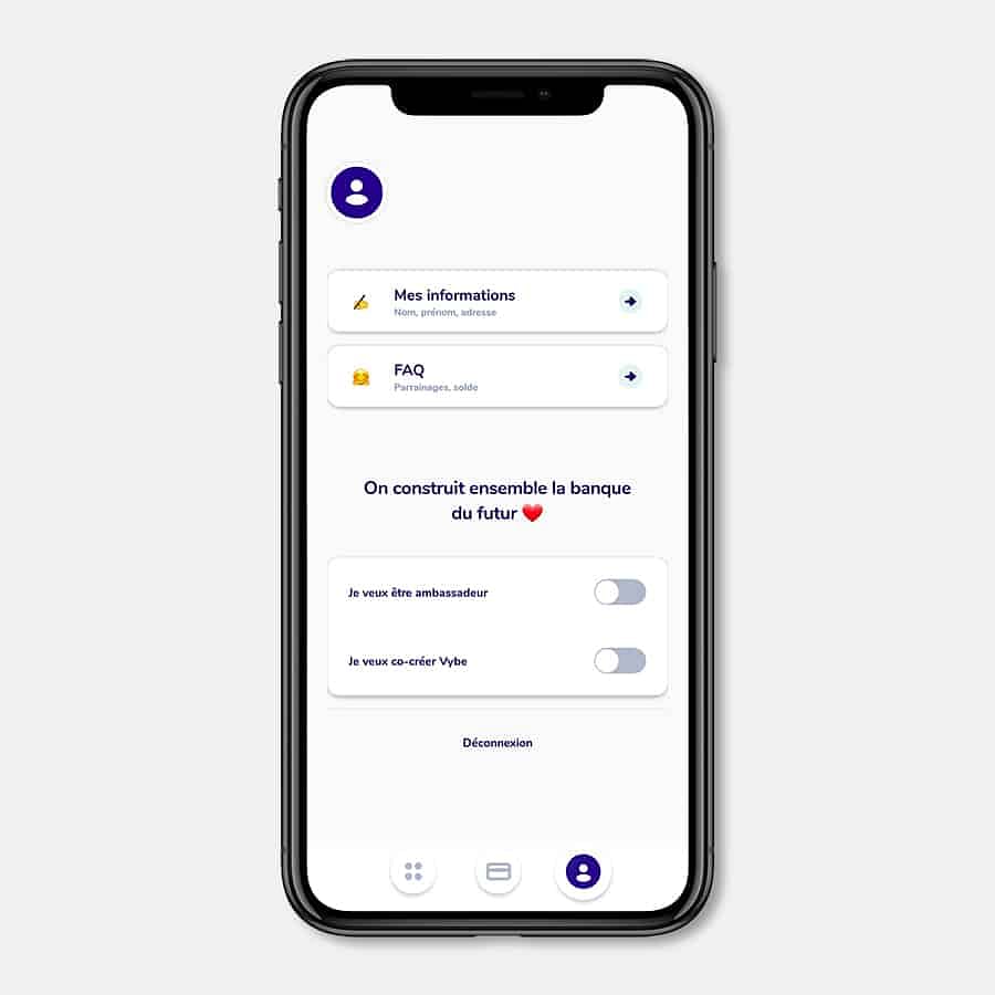 Compte Vybe : réglage des informations personnelles
